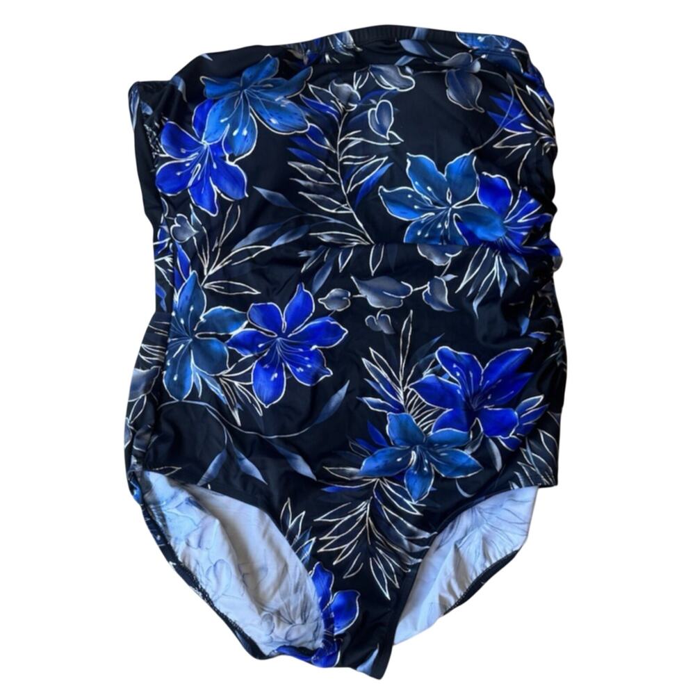 Longitude Women's Shirred Bandeau One Piece Swimsuit Plus Size 22W Floral Print